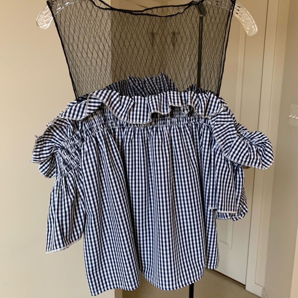 unique off shoulder stripe lace top